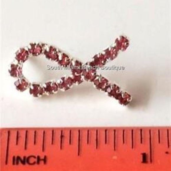 Crystal Pink Ribbon Lapel Pin Hat Tie Tac Breast Cancer Awareness Silver Plated - Picture 6 of 7